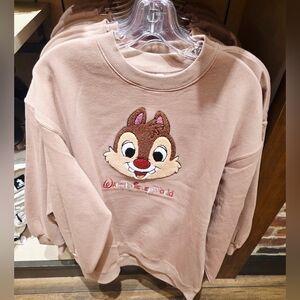 Disney Parks Blush Pink Chip 'n' Dale Embroidered Sweatshirt